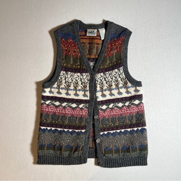 Vintage Northern Reflections Wool Cotton 4 Seasons of Trees Vest, Medium - Picture 1 of 8